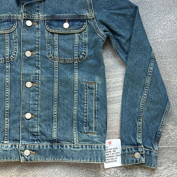 NWT Asos Regular Denim Trucker Jean Jacket Mid Medium Wash Side Pockets X-Small - Picture 6 of 16